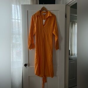 Jacquie The Label NWT Long Sleeve V Neck Midi Length Shirt Dress Size Large
